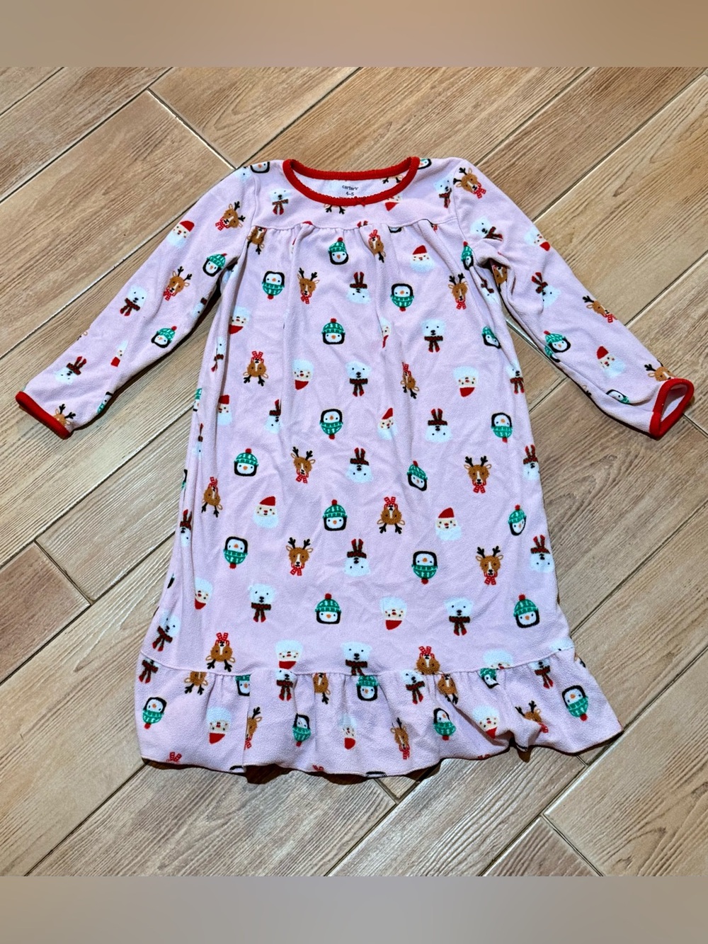 Carter's Pink Holiday Ruffle Nightgown with Red Trim